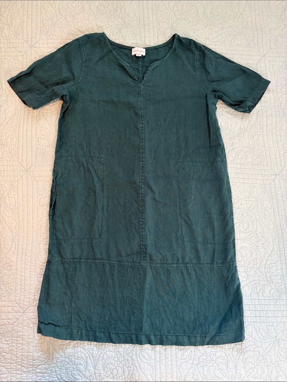 Linen Teal Tunic Dress with POCKETS